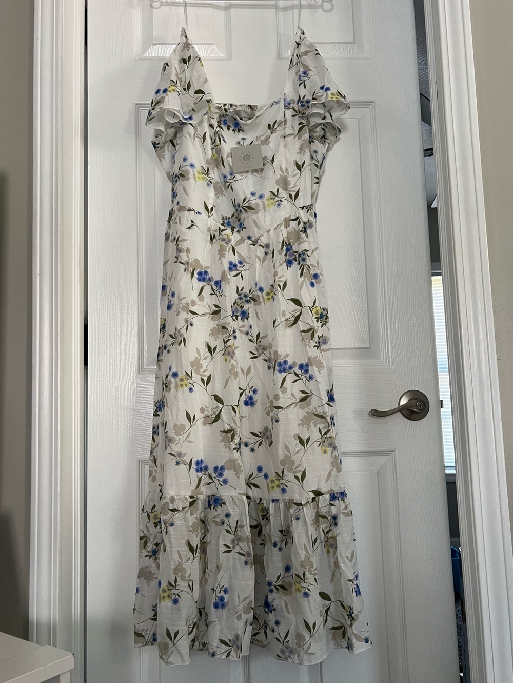 J GEE Floral Back Ruffle Square Neck Dress